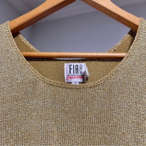 Vintage Fia Italia Handloomed Gold Metallic Sweater Vest Women’s Sz Small Preppy - Picture 3 of 14